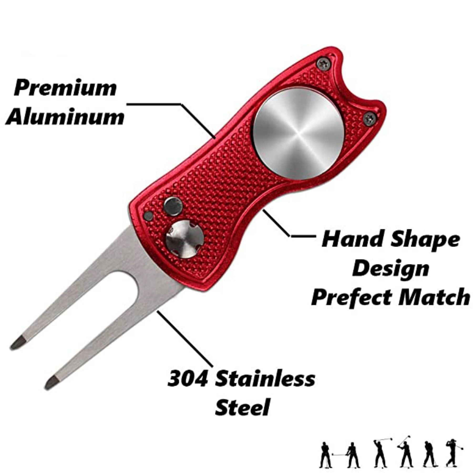 Golf Divot Repair Tool Foldable Stainless Steel Switchblade 5