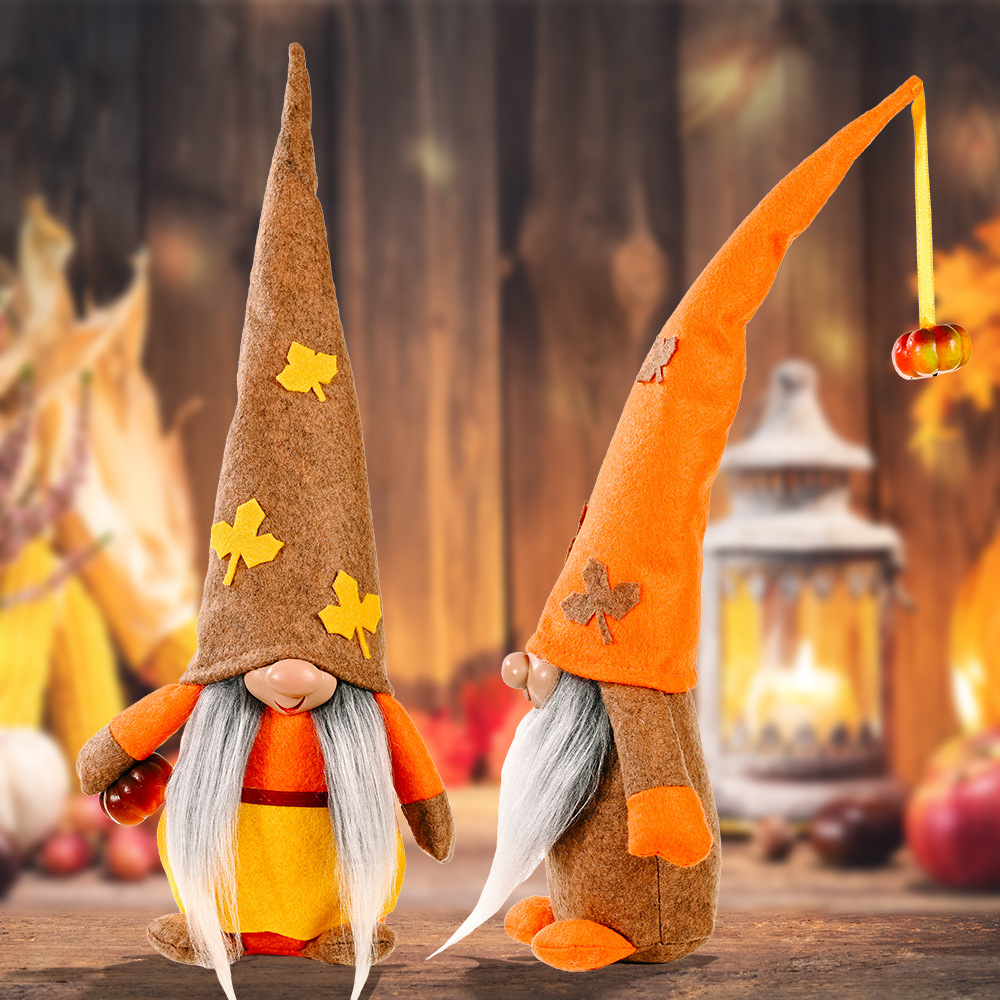 Autumn Faceless Standing Gnome Maple Leaf Plush Elf