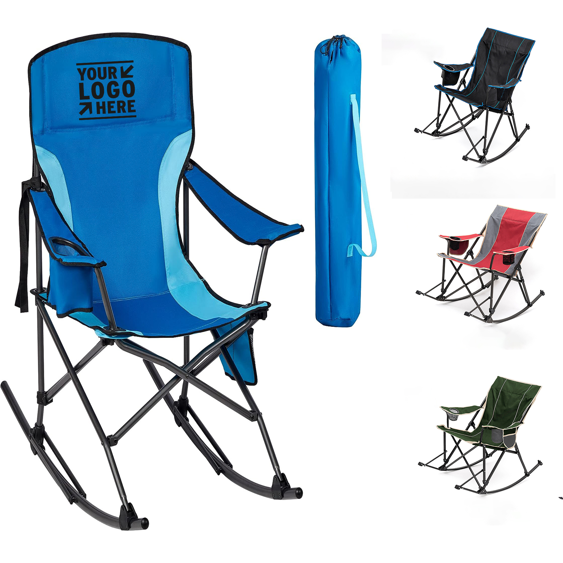 Support 300 lbs Portable Outdoor Rocker High Back Cup Holder Side Pocket Carry Bag Rocking Chair 2