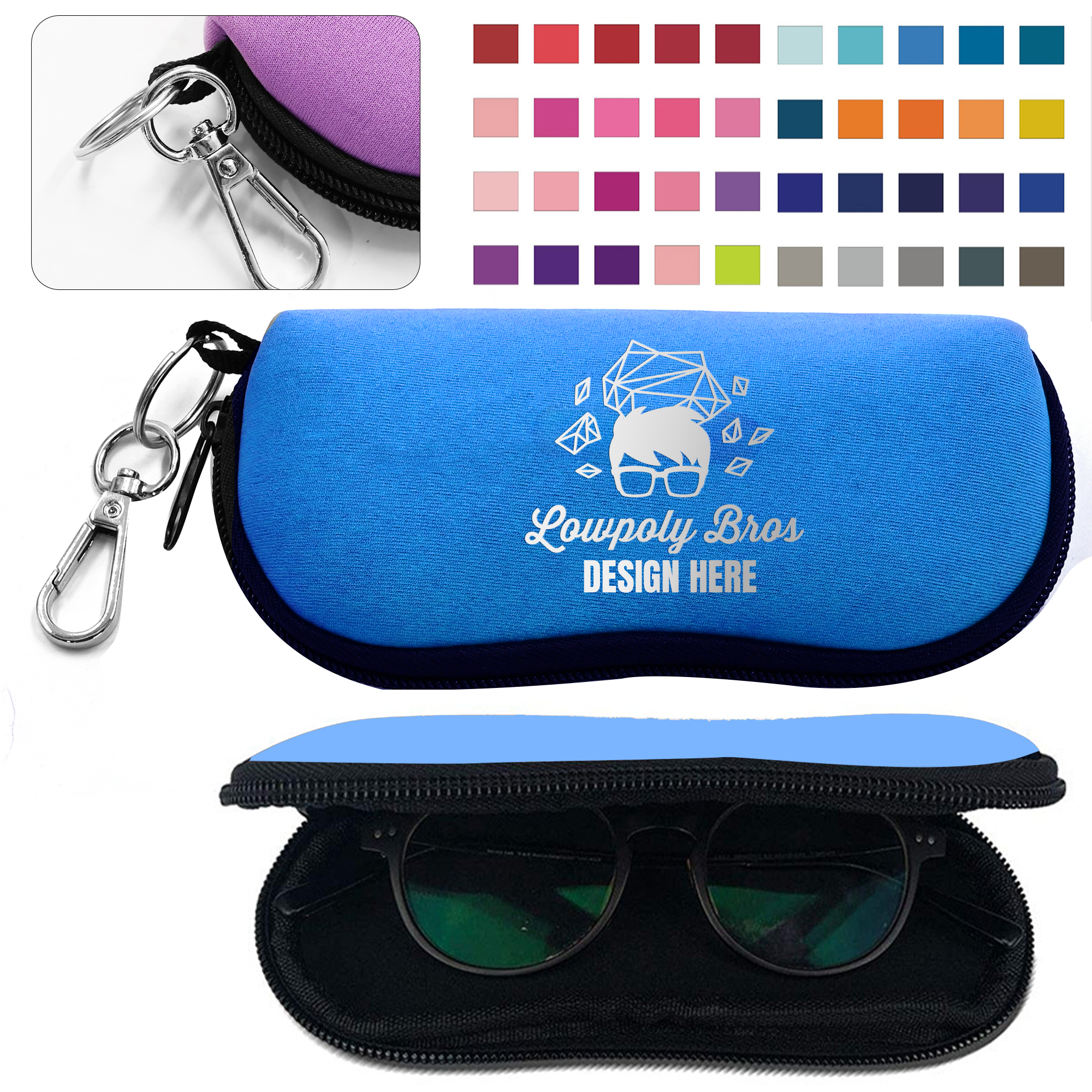 Soft Neoprene Eyewear Case with Carabiner Clip 2
