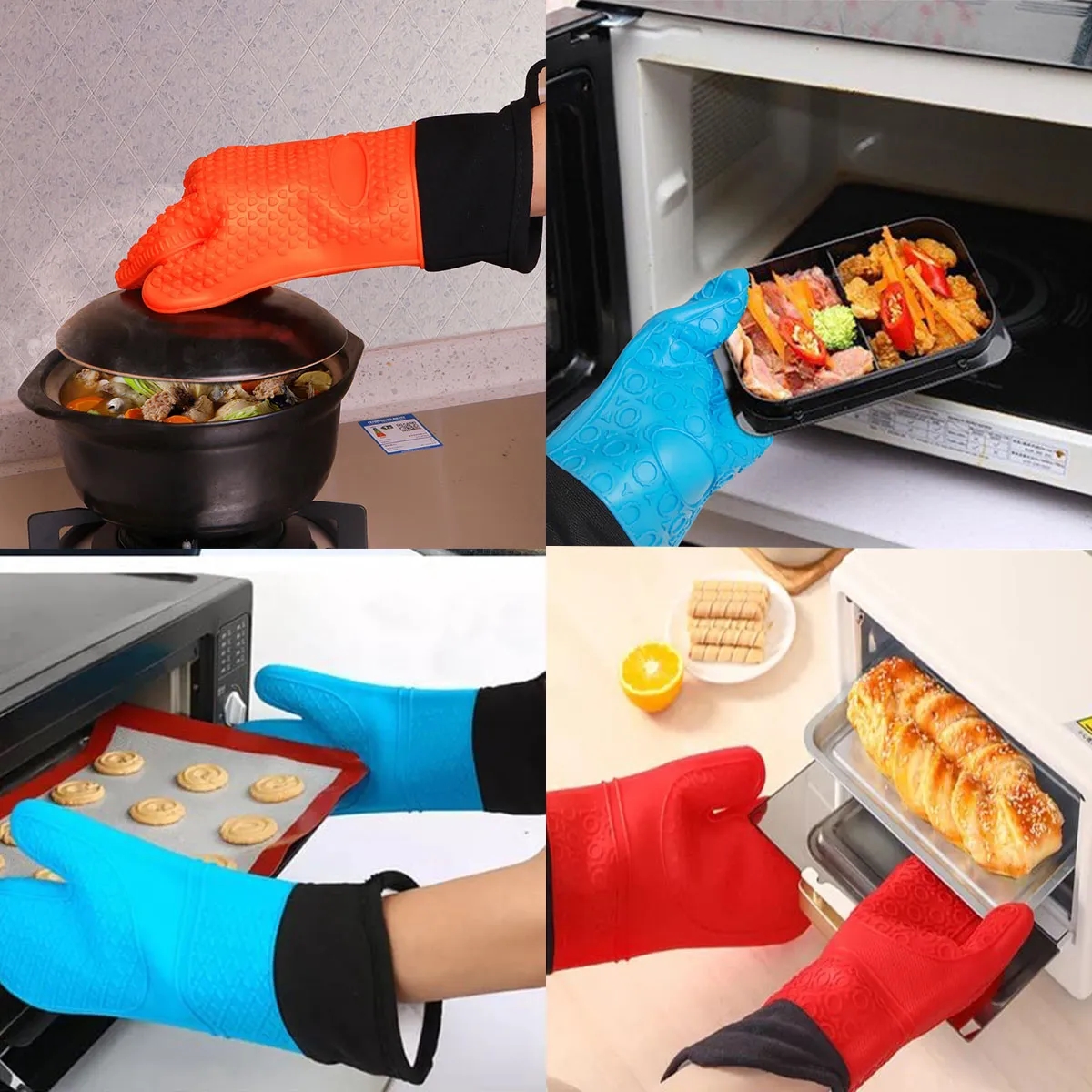 BBQ Grilling Heat-Resistant Kitchen Silicone Oven Mitts 2