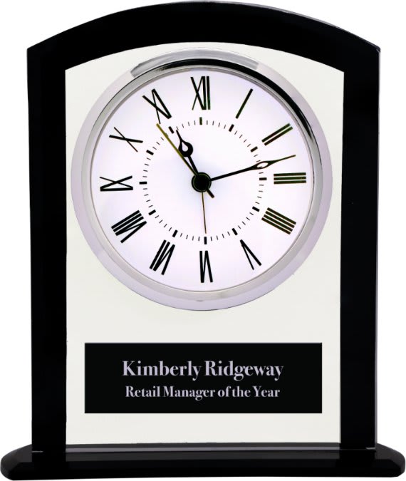6 1/4" Black/Clear Glass Square Arch Clock 1