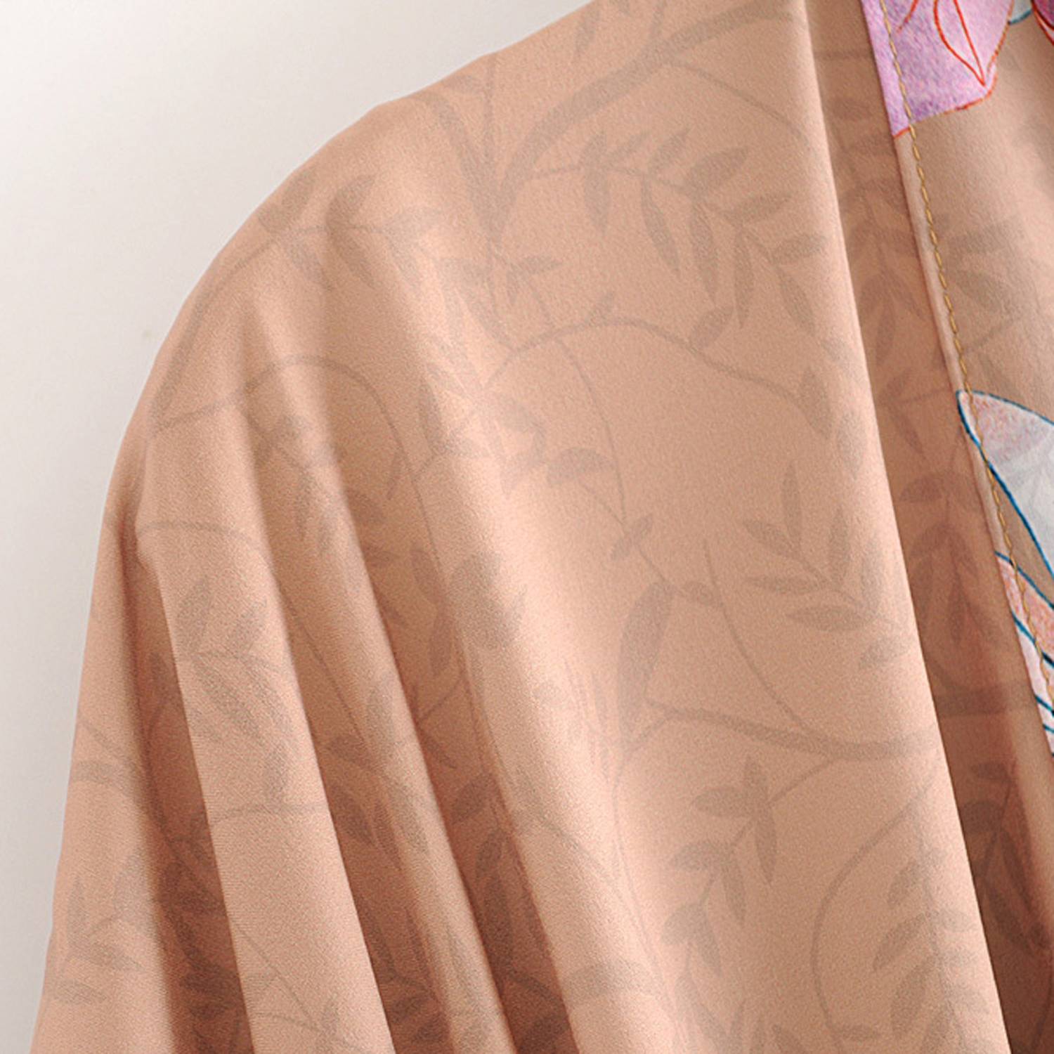 Summer Polyester Peacock Floral Print Kimono Robe 5
