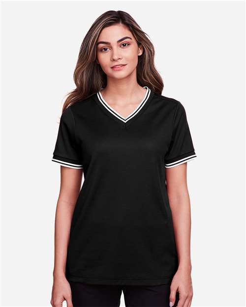 Women's CrownLux Performance® Plaited Tipped V-Neck Shirt - DG20CW 46
