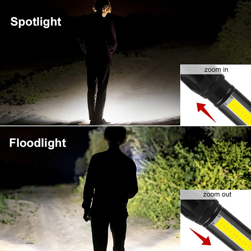 USB Rechargeable LED Flashlight w/COB Side Lights 11