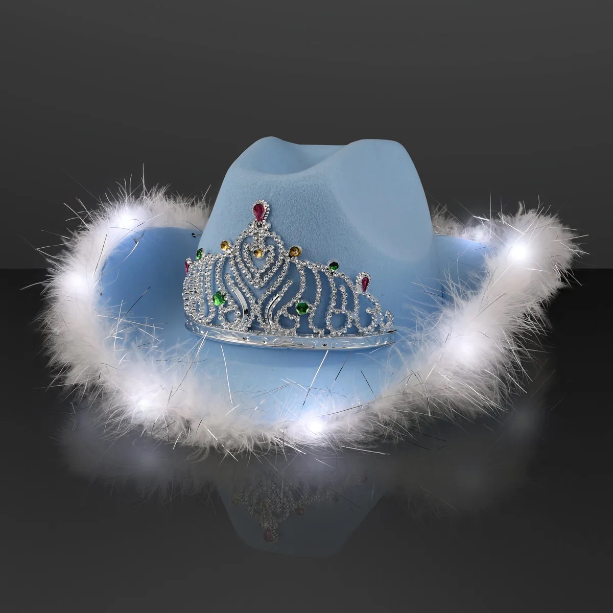 Pastel Blue Cowgirl Queen Light Up Hats 1