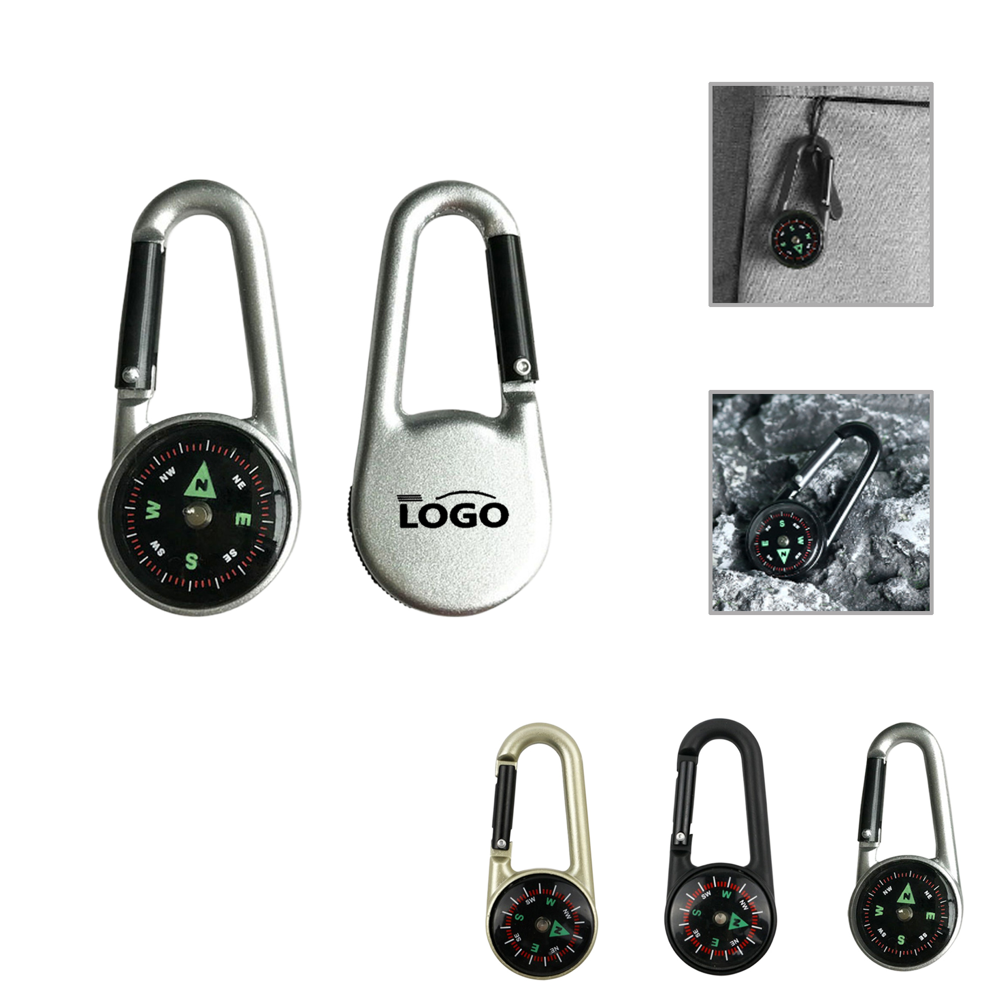 MOQ100 Outdoor Carabiner Compass Keychain 2