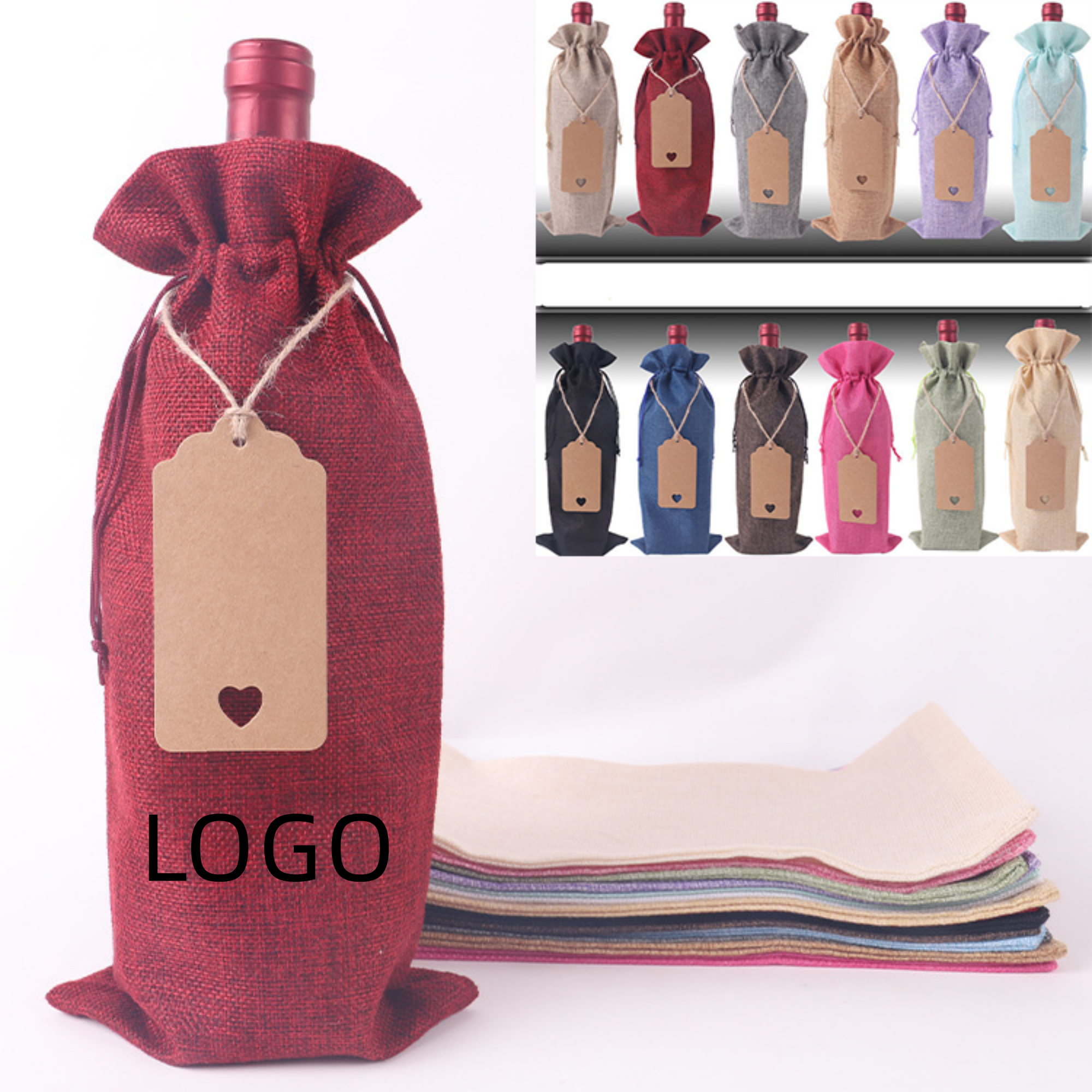 High Quality Linen Wine Bottle Gift Drawstring Bag 2