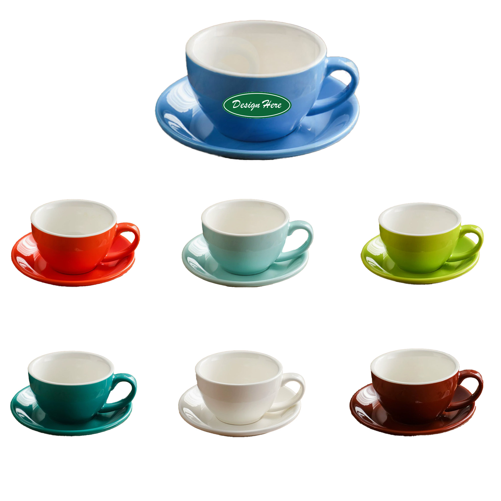 10 Oz Ceramic Coffee Cup and Saucer with handle 1