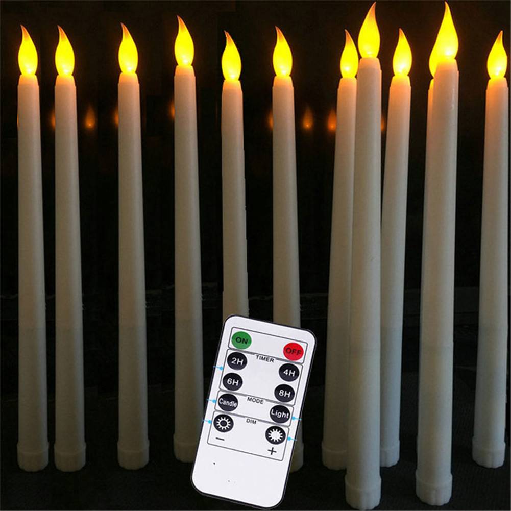 Flameless Ivory Taper Candles Flickering with 10-Key Remote 5