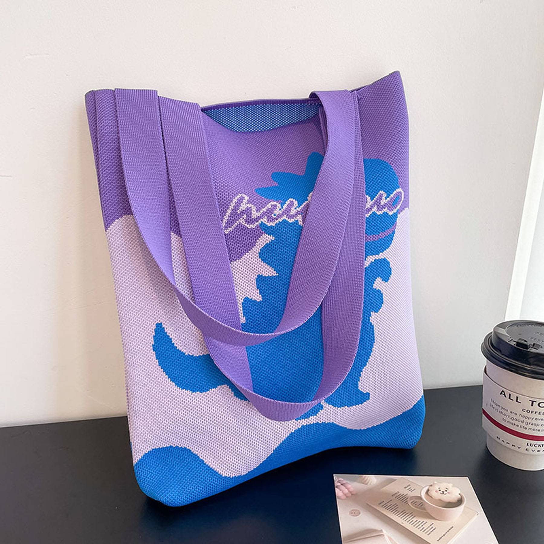 Large Capacity Beach Knitted Shoulder Tote Bag, custom tote bag with logo imprint 1
