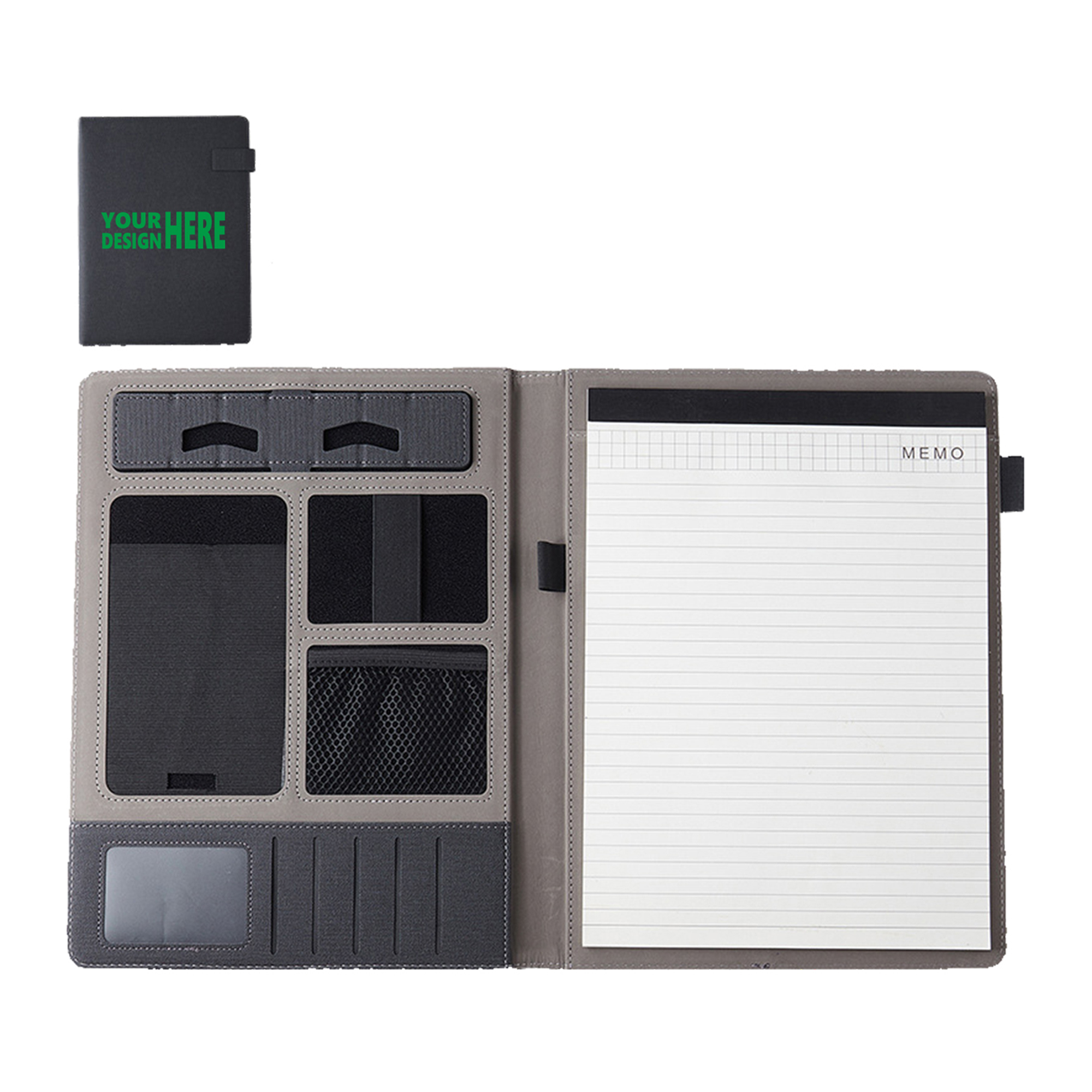 MOQ20 Custom Gray Fabric Folder with Multiple Pockets 2