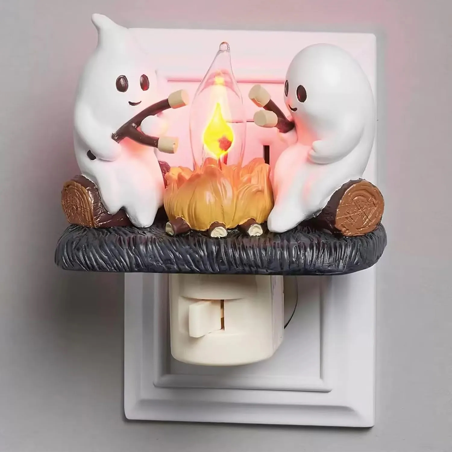 Ghost Campfire Flickering Night Light Plug in Halloween Gift 1