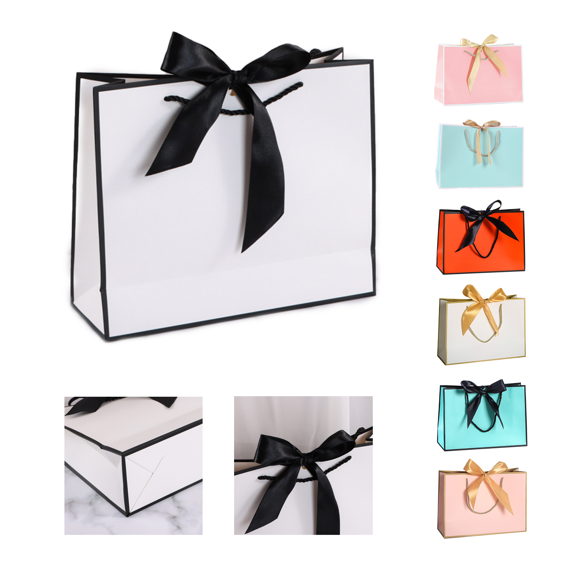 Thank You Gift Bag With Colored Border And Bow Ribbon 3
