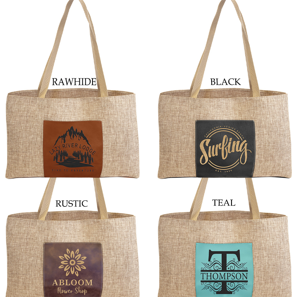 Laserable Rawhide Leatherette Burlap Gusset Bag 5