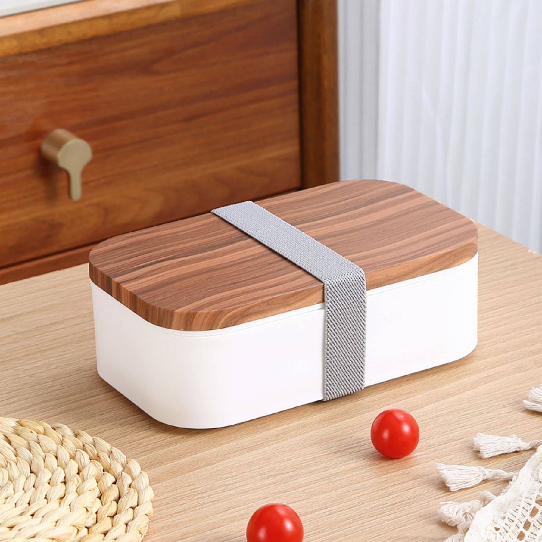 Wooden grain double layer plastic bento lunch box 8