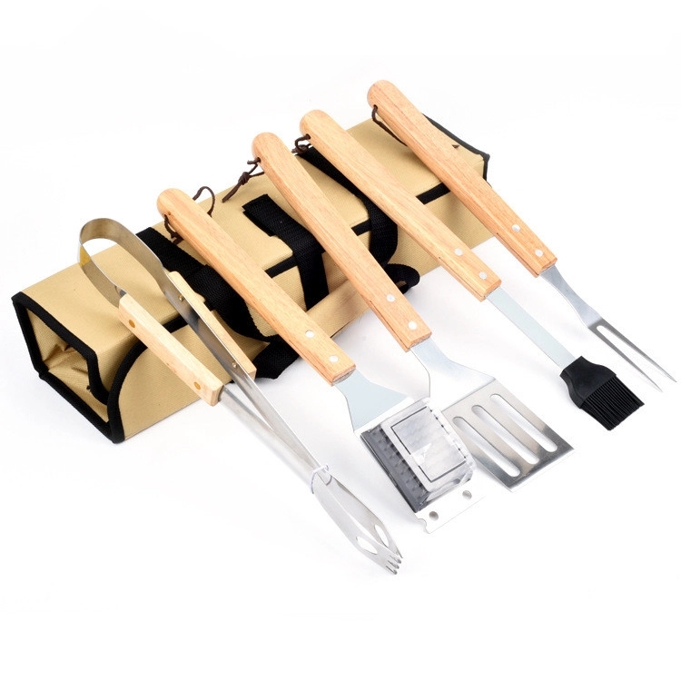 5 pcs BBQ Set (Bamboo) in Roll-Up Case 3