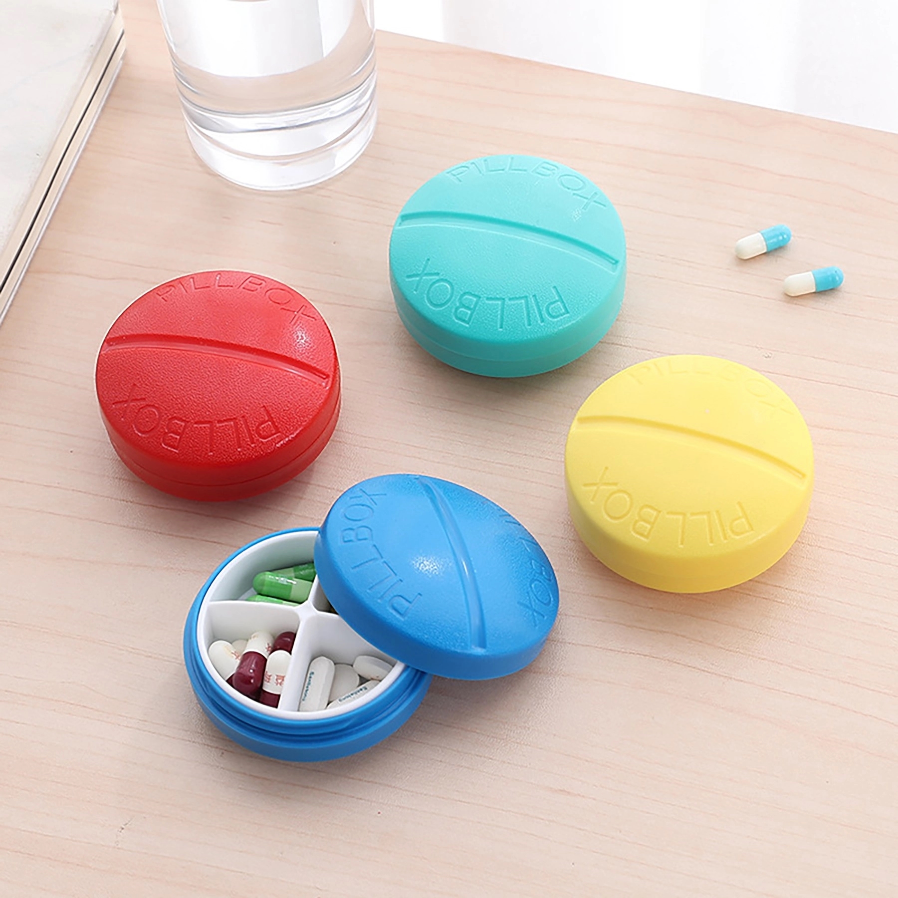 Four Grid Round Pill Box 4