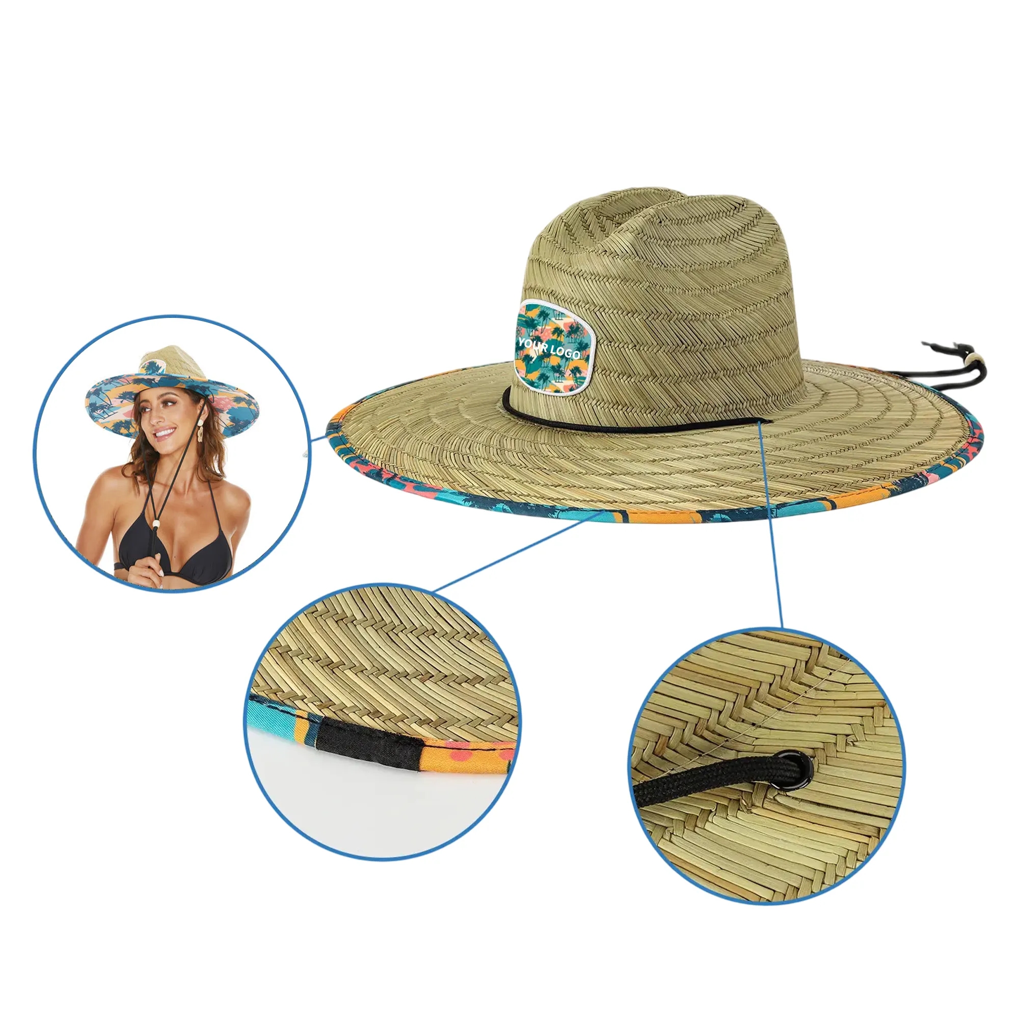 MOQ 50 Wide-Brim UPF50+ Lifeguard Straw Hat 1