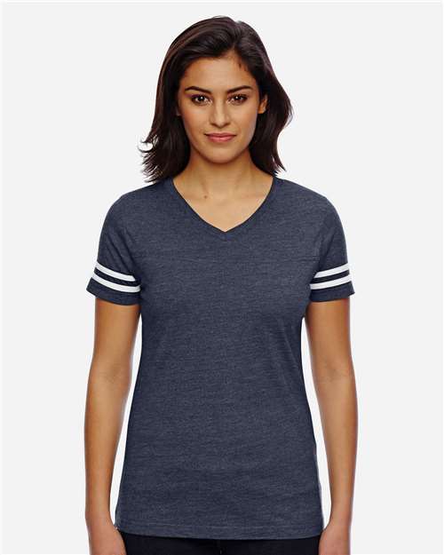 Women's Football V-Neck Fine Jersey Tee - 3537 67