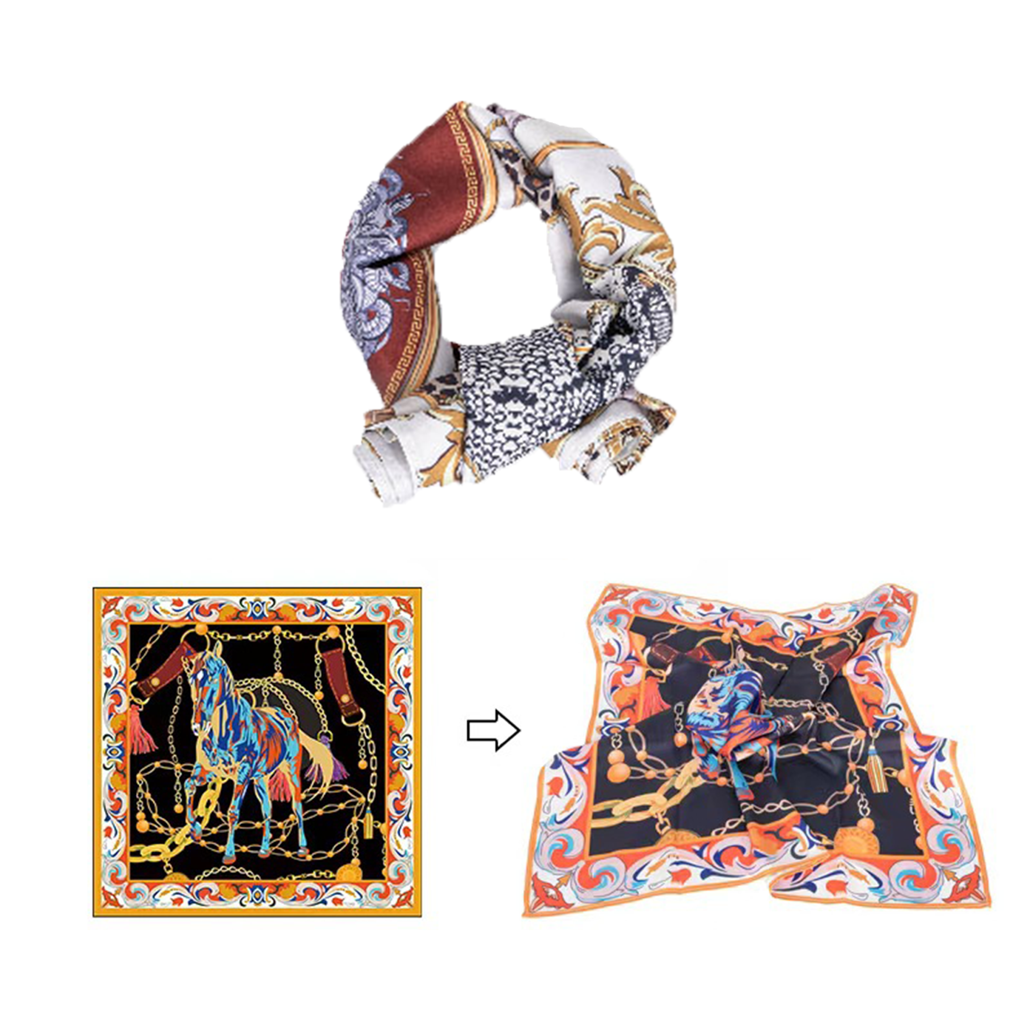 Full-color Silk Scarf in Square Shape 2