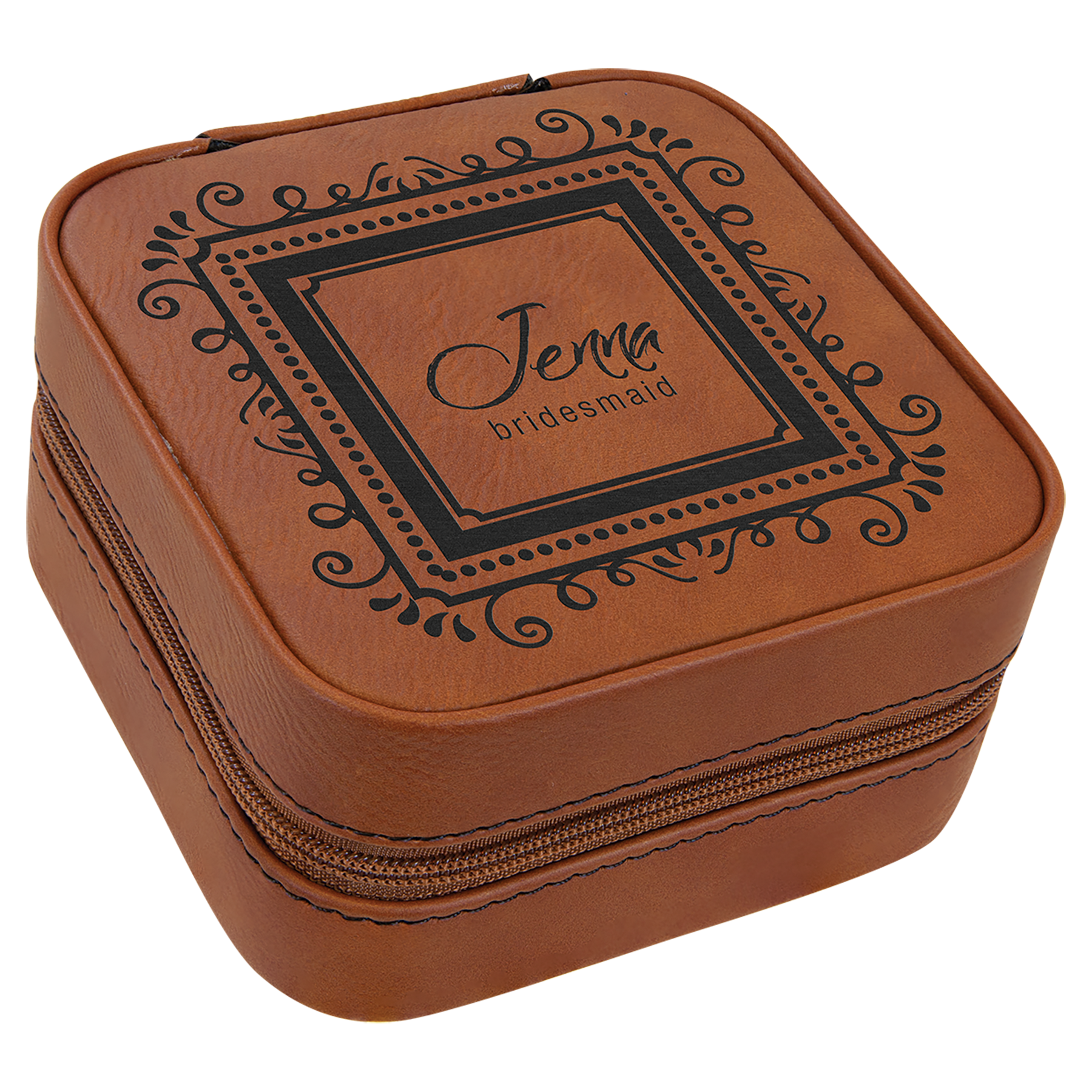 4" X 4" Rawhide Leatherette Travel Jewelry Box 2