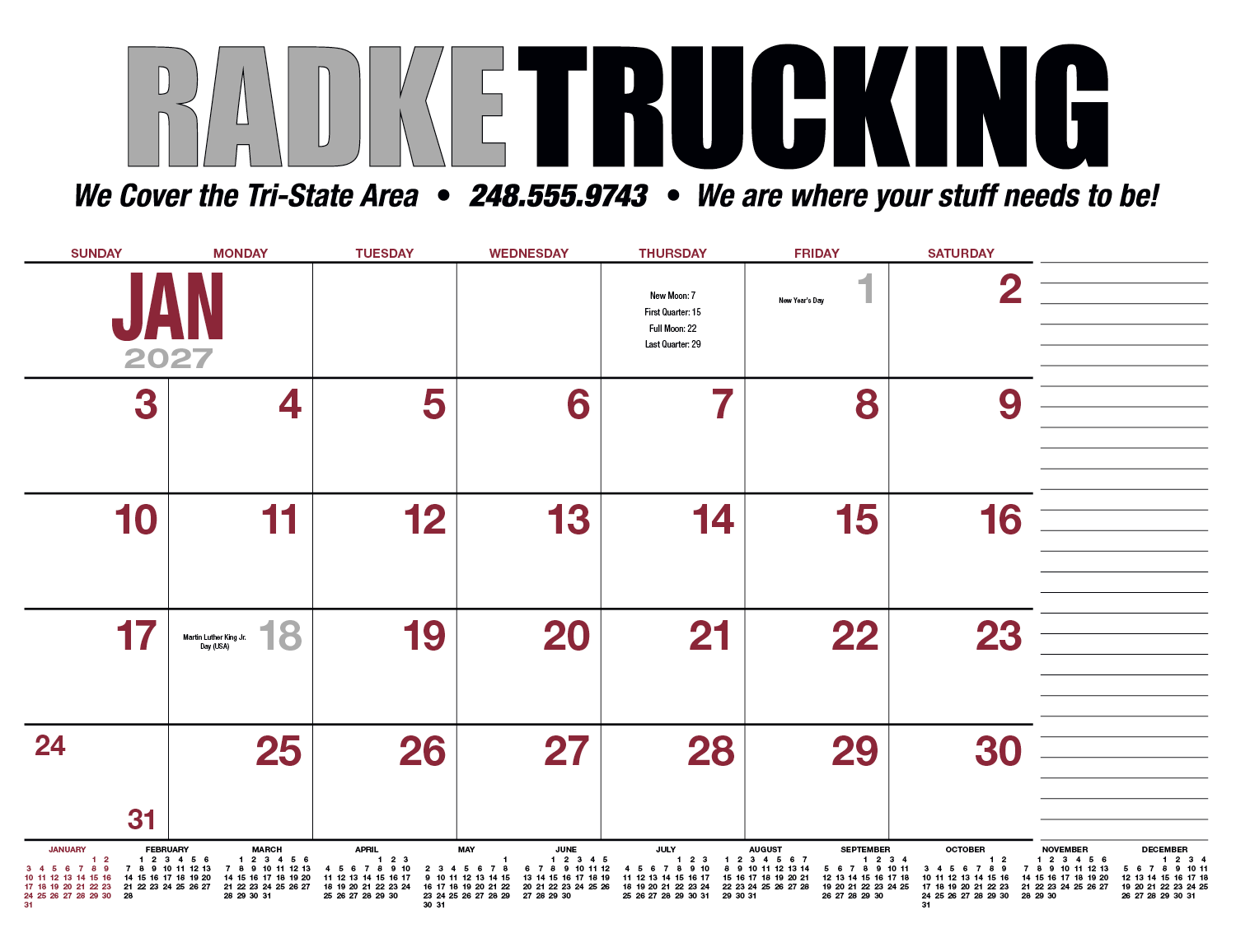 HotLine® Products 13-Month Desk Pad Calendar 83