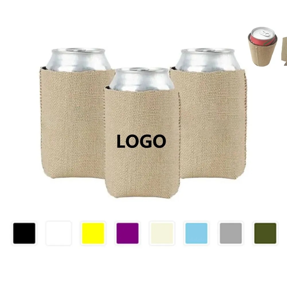 Burlap with Neoprene Can Cooler, custom koozie with logo imprint 5