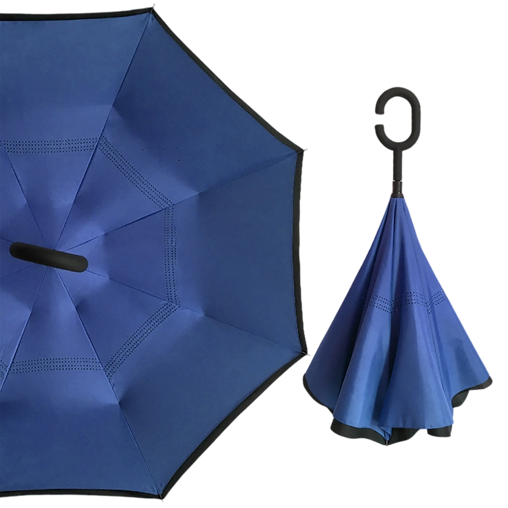 Double Layer Waterproof Reverse Folding Inverted Umbrella With Wrist Handle 42" X 31.5" 25