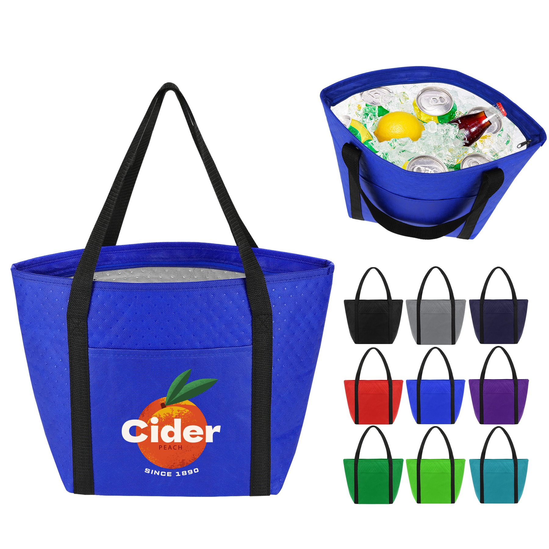 Reusable Zippered Cooler Tote With Front Pocket 12