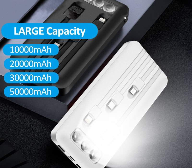 Power Bank with LED flashlight and 4 Built-in Cable - 10000mAh 5