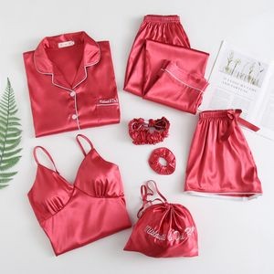 Women'S 7Pcs Silk Satin Pajama Set 3