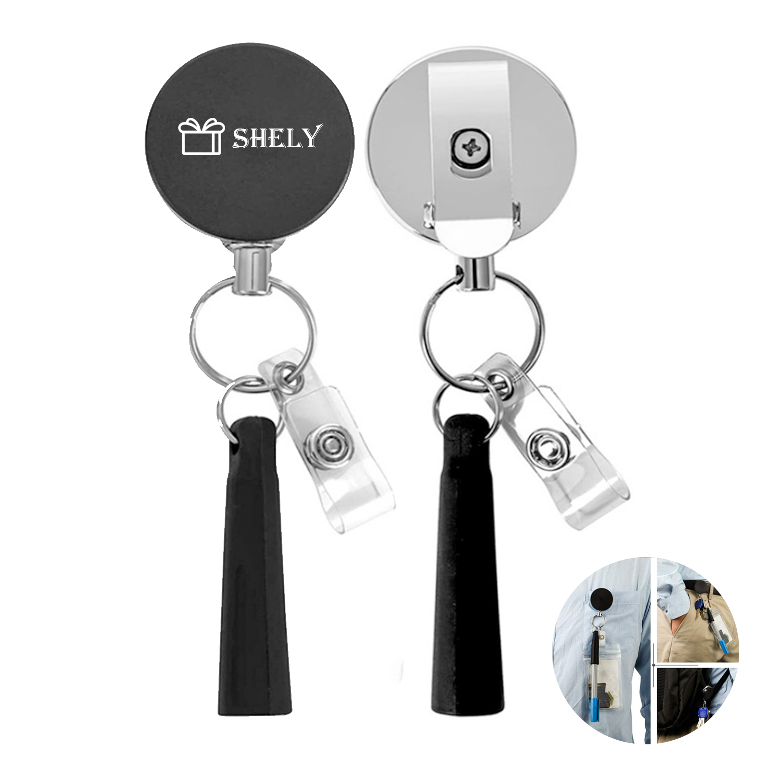 Metal retractable keychain with pen holder 2