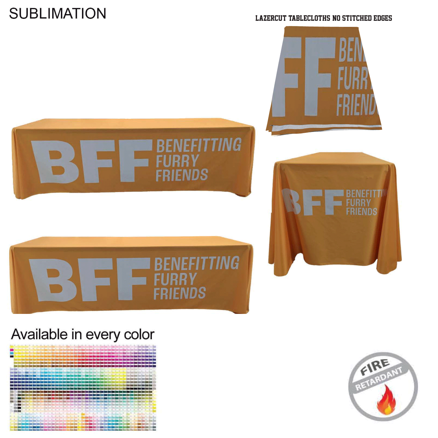 8' LazerCut 4-Sided PREMIUM Sublimated Tablecloth, Drape Style, Closed Back 4