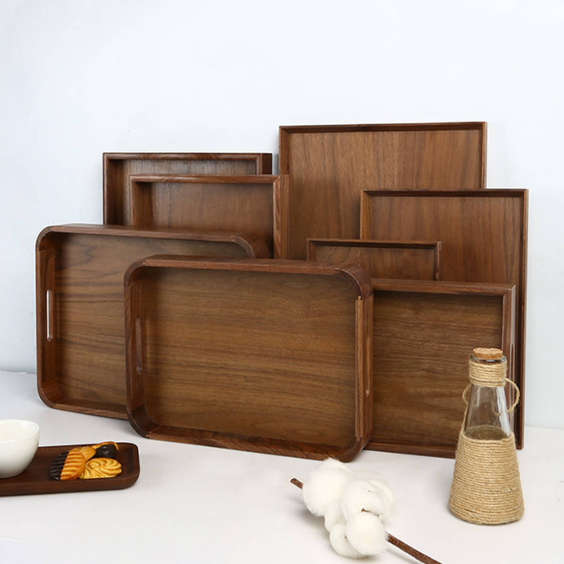 Walnut Wood Tray With Handles 2
