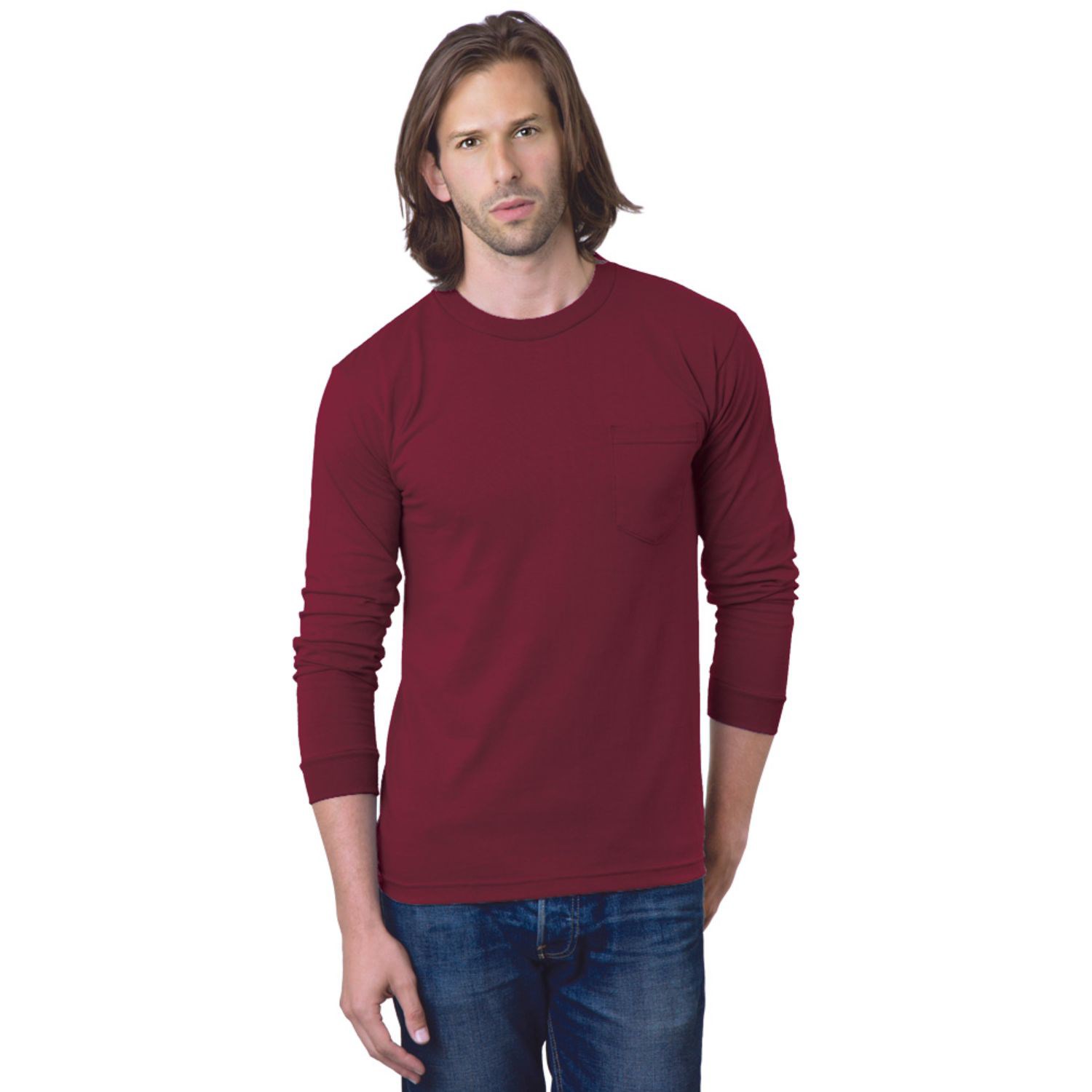 100% Cotton USA-Made Heavyweight Long Sleeve Pocket Crew Tee 1