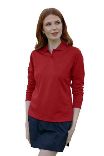 Women's Vansport Omega Long Sleeve Solid Mesh Tech Polo 19
