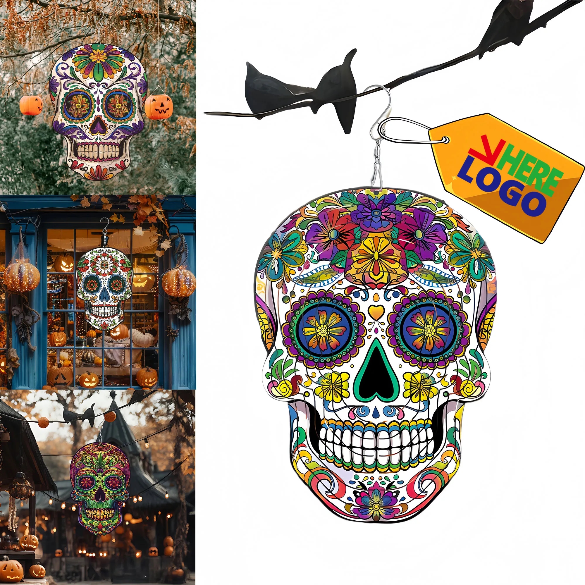 Vibrant 3D Skull Wind Spinner For Halloween Decor