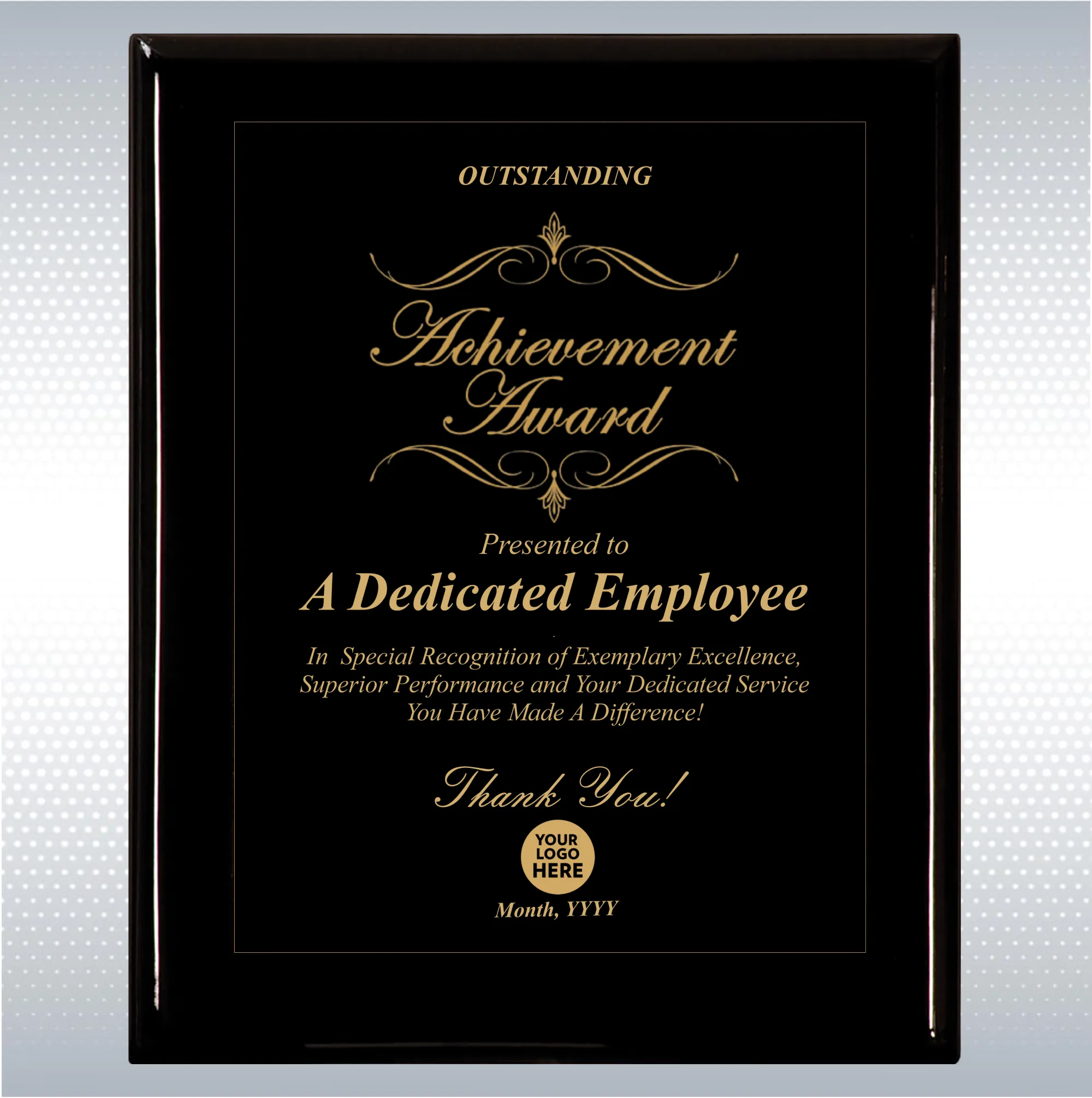 Black Piano Finish Wood Excellence, Achievement Plaque 9