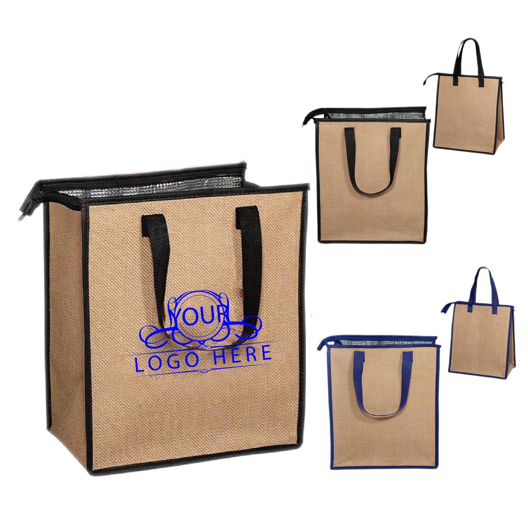 Zipper Jute Tote Bag w/Cooler 2