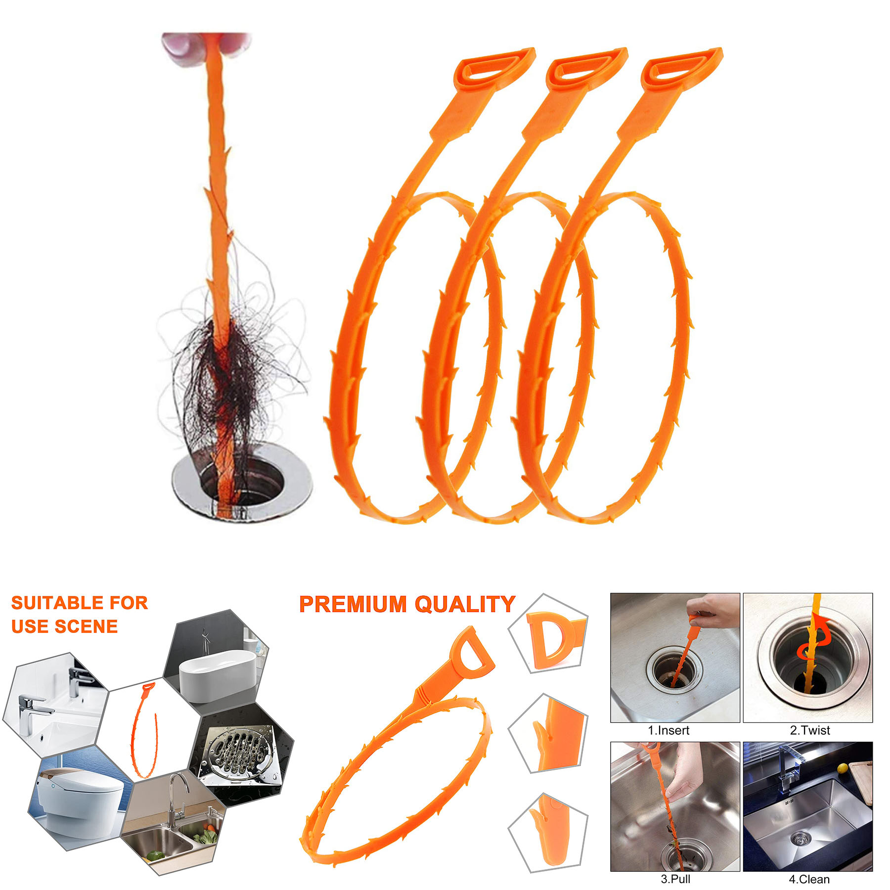 3 Pack 25 Inch Drain Clog Remover