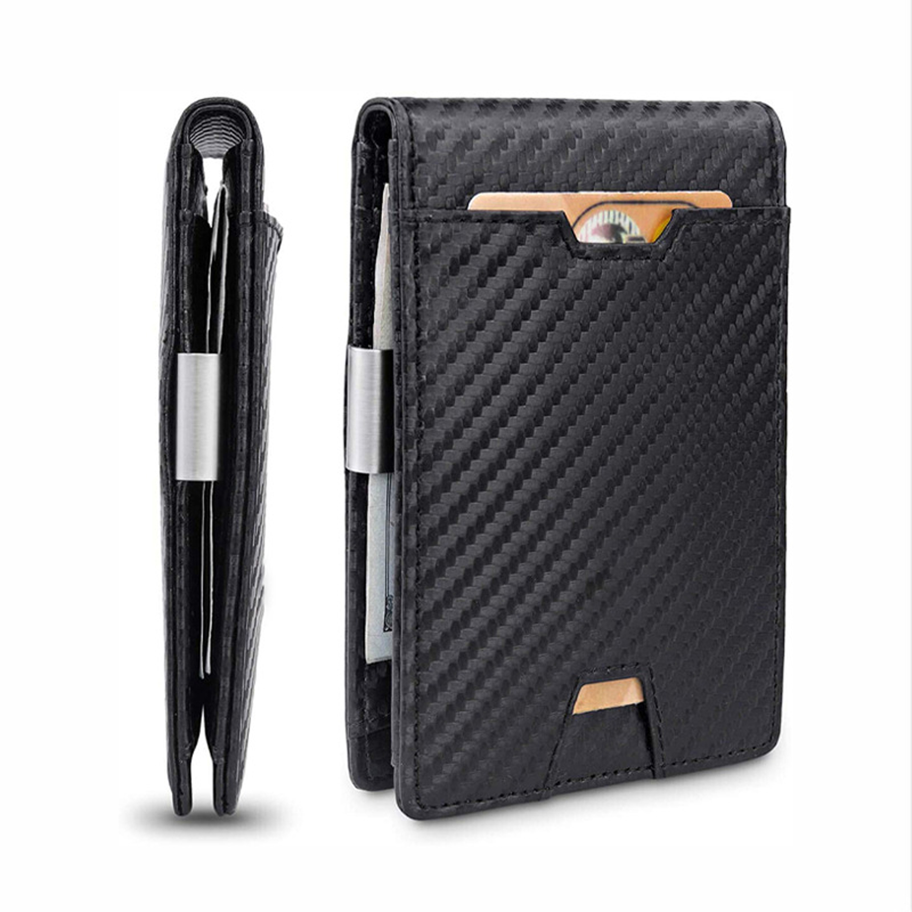 Slim RFID Blocking Leather Wallet for Men with Elastic Cash Strap and Aluminum Money Clip 1