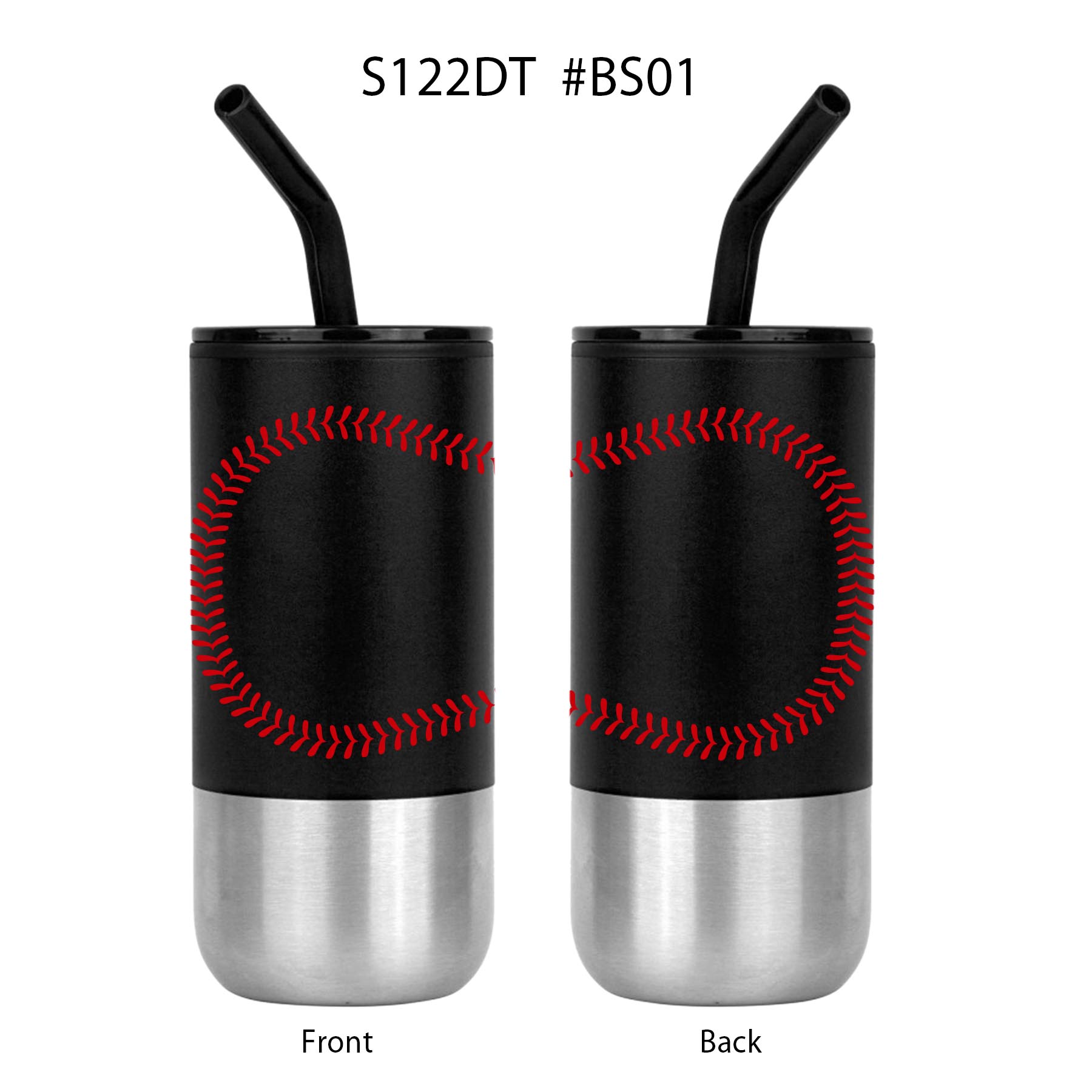 18 oz. Baseball Design Double Wall Color Body Tumbler w/Straw and Lid 3