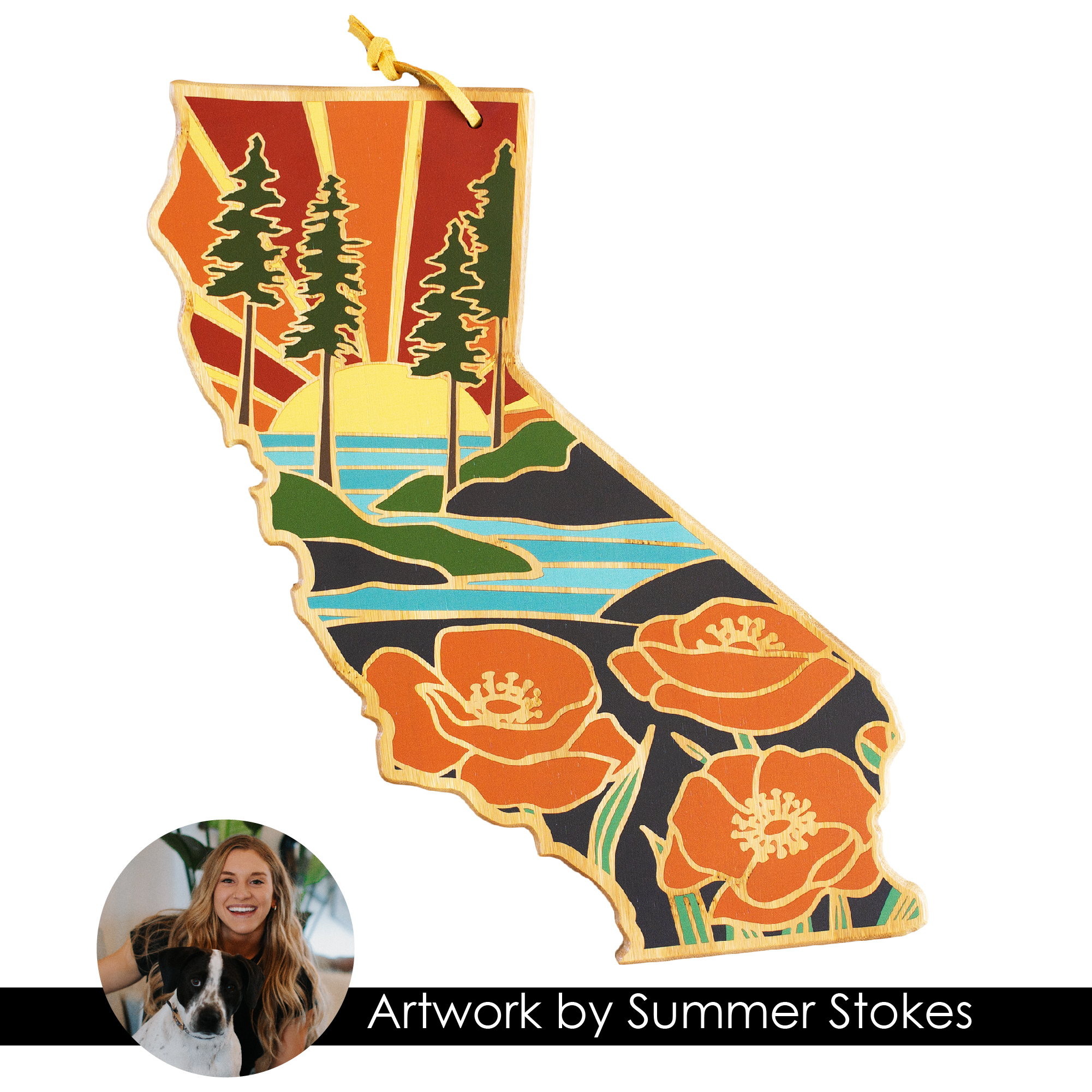California State Shaped Cutting and Serving Board with Artwork by Summer Stokes 2