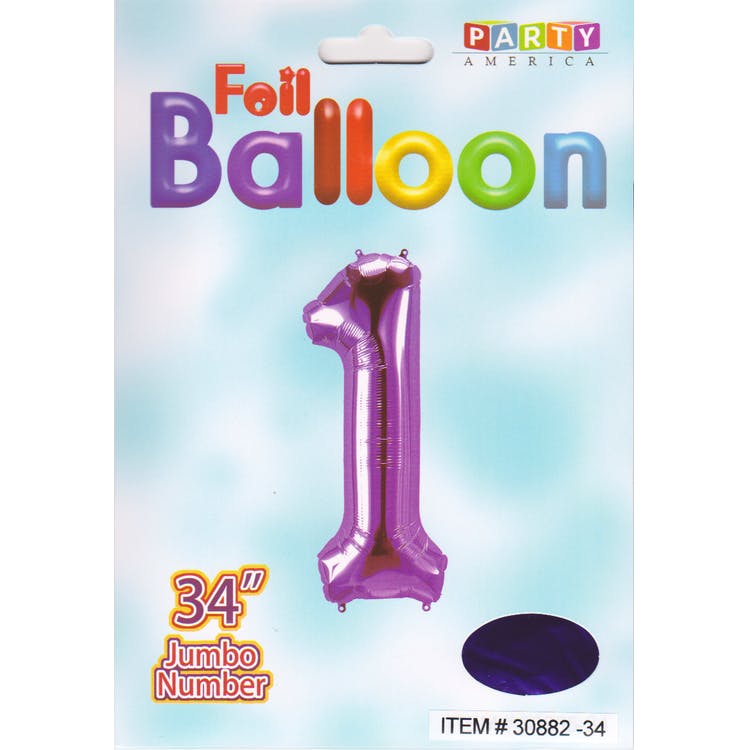 Mylar Number 1 Balloons - Purple 34" 2
