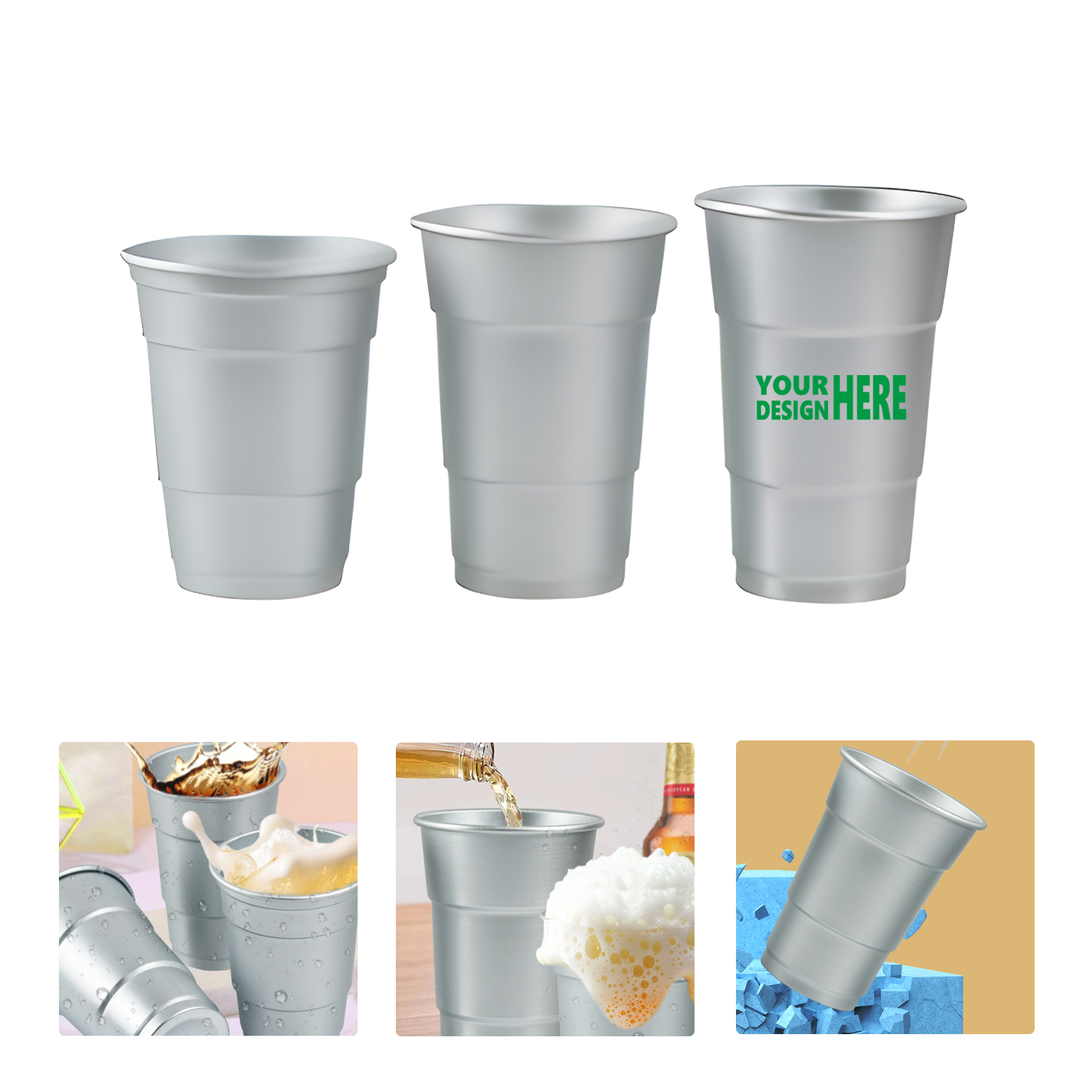 MOQ 100 Aluminum Disposable Drink Cup Recyclable Beer Cup Summer 2