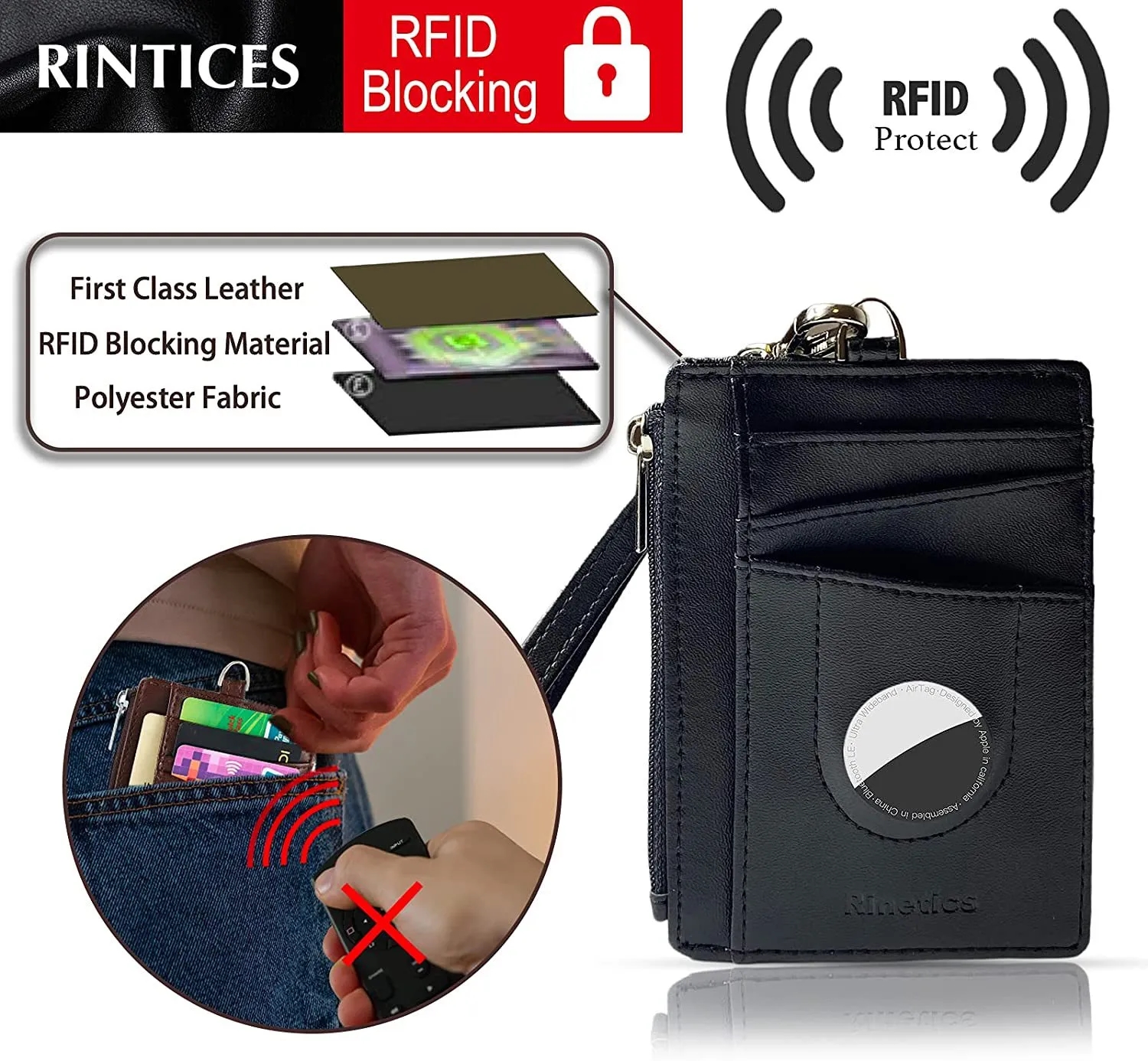 RFID Blocking Slim Zipper Wallet With Tag Pack 5