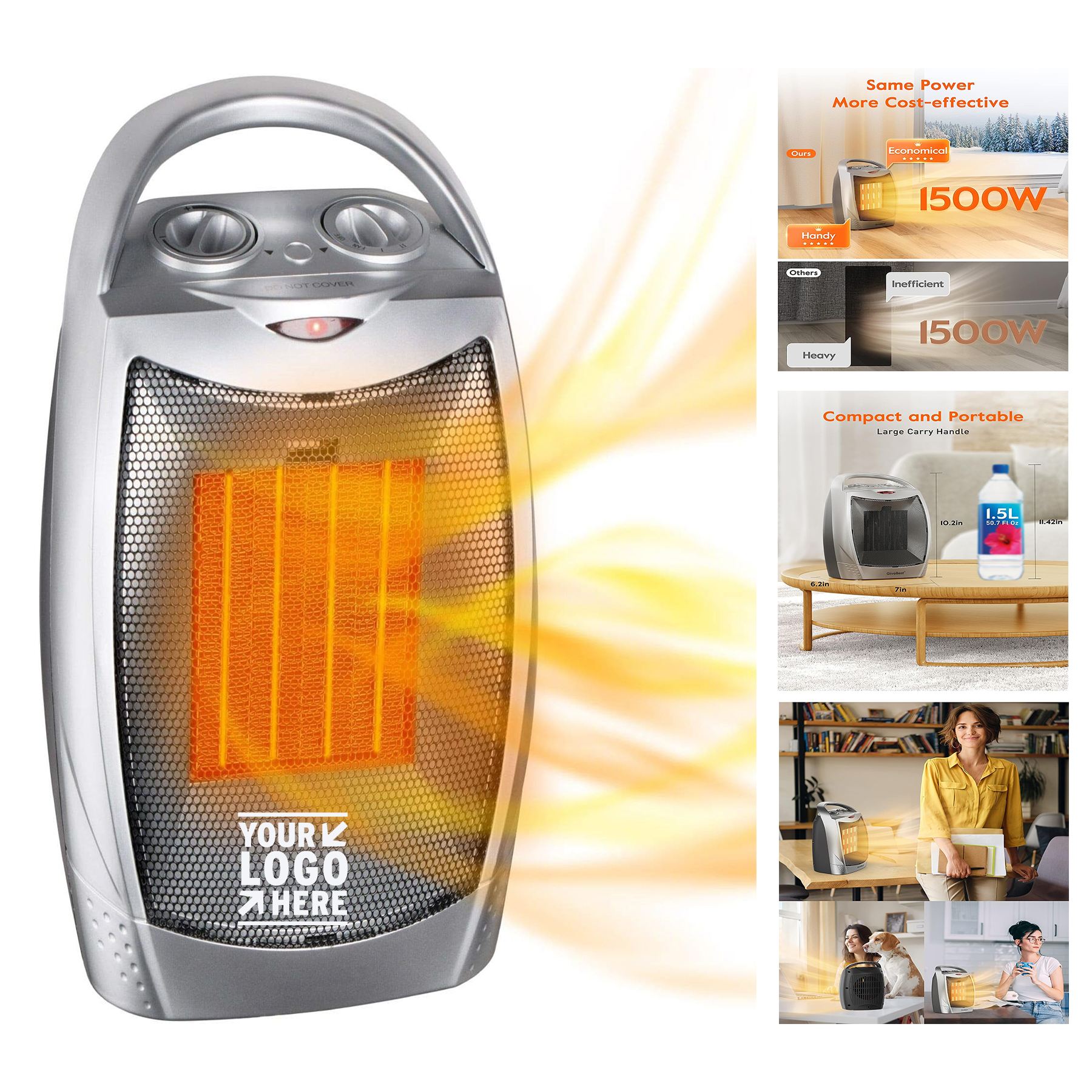 Portable Electric Space 1500W/750W Safe and Quiet Ceramic Heater Fan with Thermostat
