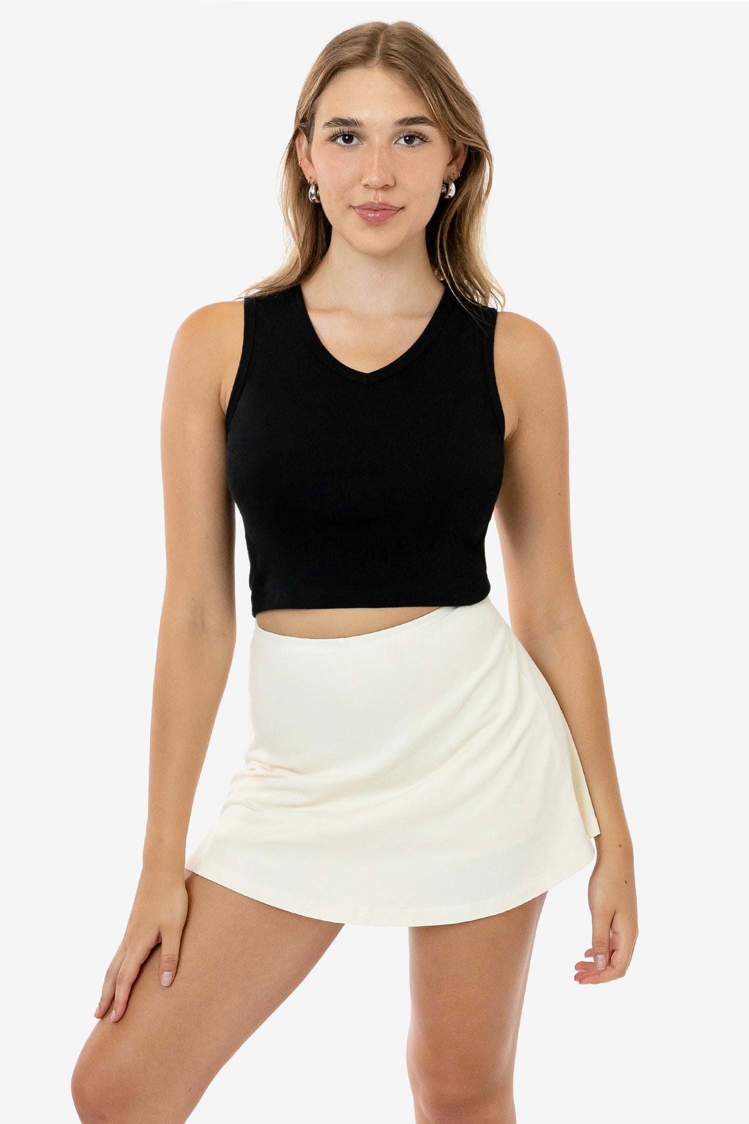 BABY RIB SLEEVELESS V-NECK CROP TANK 16