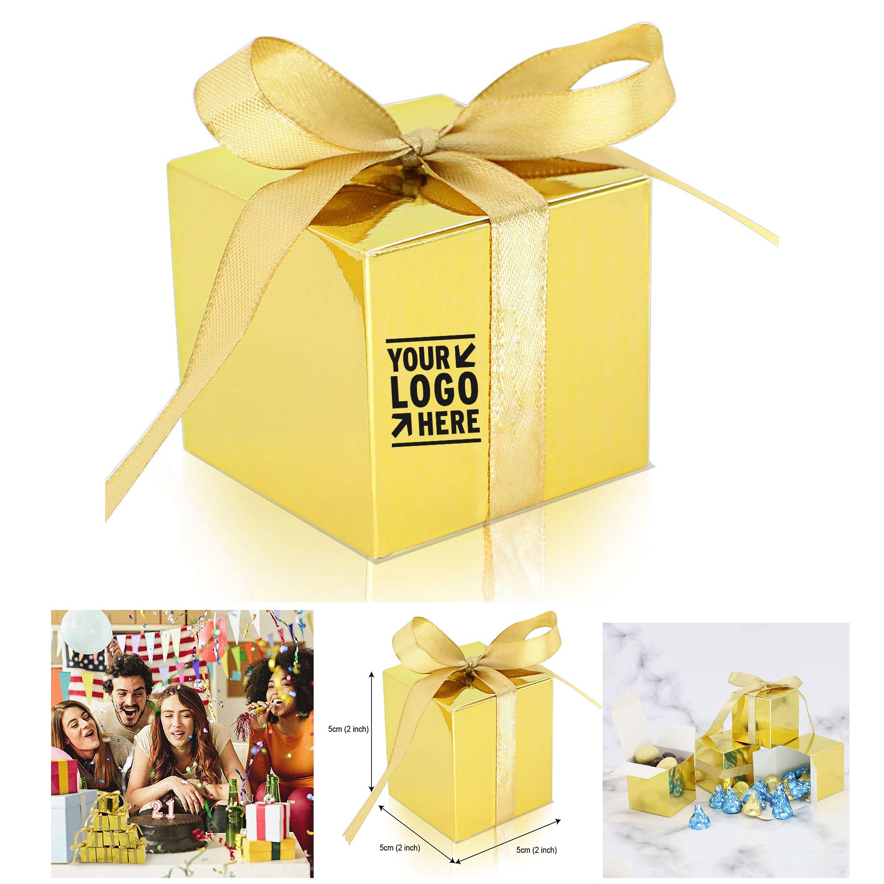 2 x 2 x 2 inch Mini White Brown Heart Gift Box 2